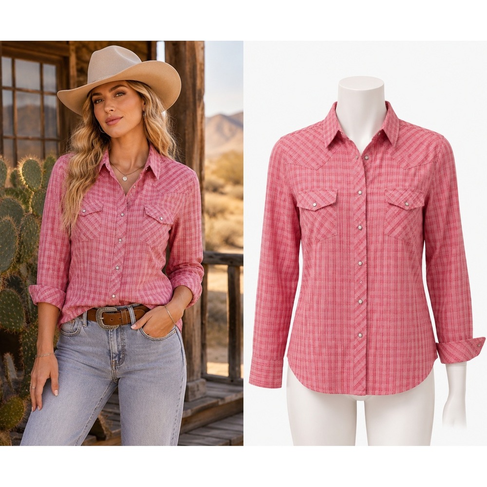 Rockies Western Shirt Women XXL Pink Good Gingham Snap Front Plaid RT31341031